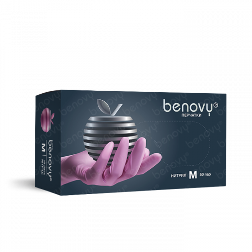 Перчатки нитриловые Benovy Gloves/Multicolor M розовые 50 пар