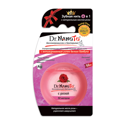 Нить зубная Dr.NanoTo 4 в 1 роза 50 м 10102