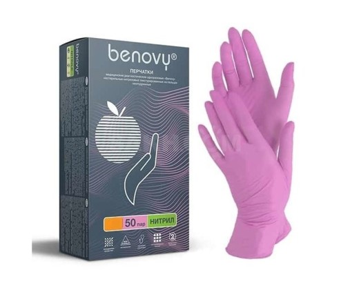 Перчатки нитриловые Benovy Gloves/Multicolor M розовые 50 пар