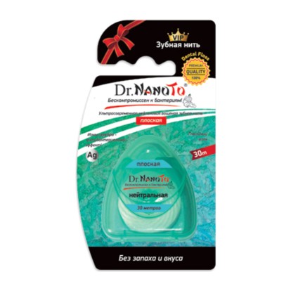 Нить зубная Dr.NanoTo 3 в 1 без запаха плоская 30 м 10101