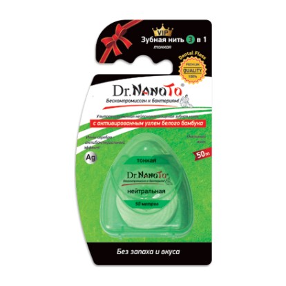 Нить зубная Dr.NanoTo 3 в 1 без запаха тонкая 50 м 10100